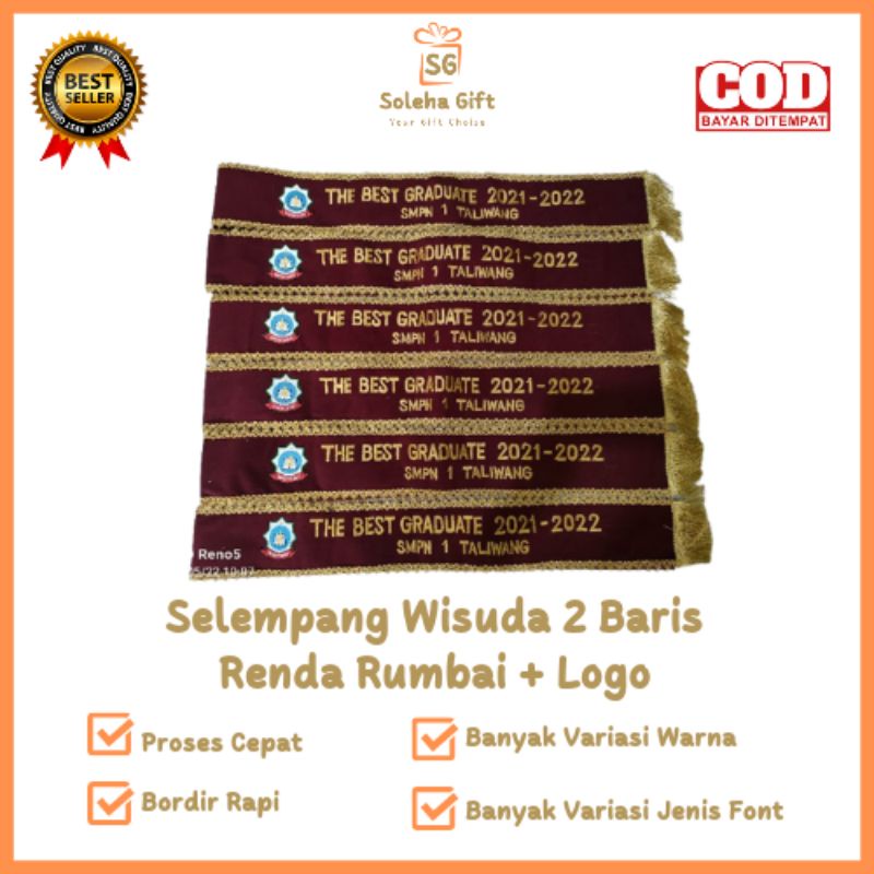 Jual SELEMPANG WISUDA BORDIR BLUDRU RENDA RUMBAI 2 BARIS + LOGO ...