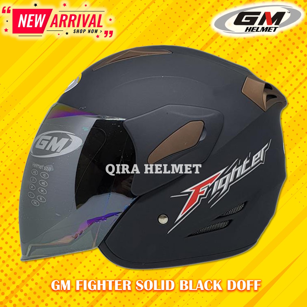 Jual Helm GM Fighter Solid Black Doff Hitam Dop Single Visor Rainbow