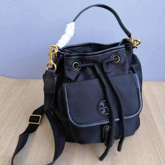 Tory Burch Scout Drawsting Bucket Bag black hitam tas original authentic asli