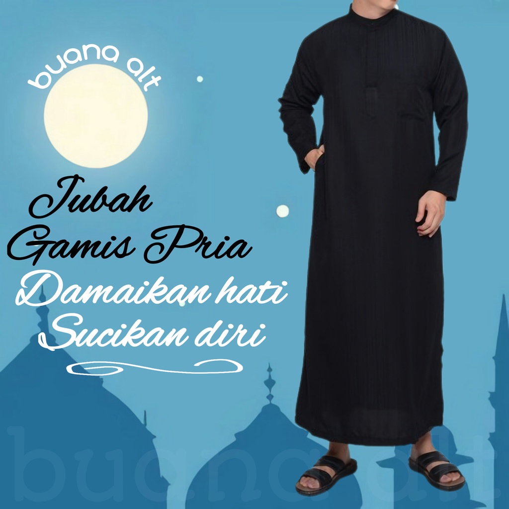Jual Gamis Pria Jubah Pria Dewasa Polos Hitam Lengan Panjang | Shopee
