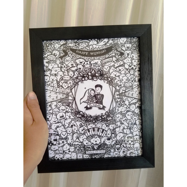 Jual DOODLE ART WEDDING CUSTOM 01 TANPA VARIASI FOTO, FRAME MINIMALIS ...