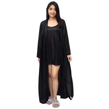 FOLVA Kimono Set Baju Tidur Satin 1340BSET Hitam All Size