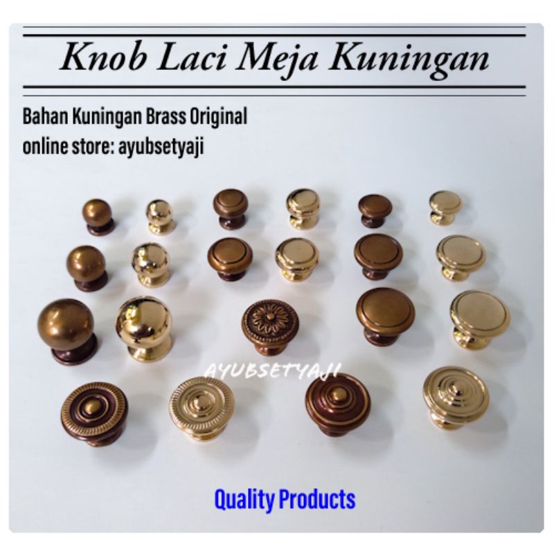 Jual Knob Laci Meja Kuningan Tarikan Pintu Lemari Handle Laci Knob Brass Bundar Polos Bulat Ukir