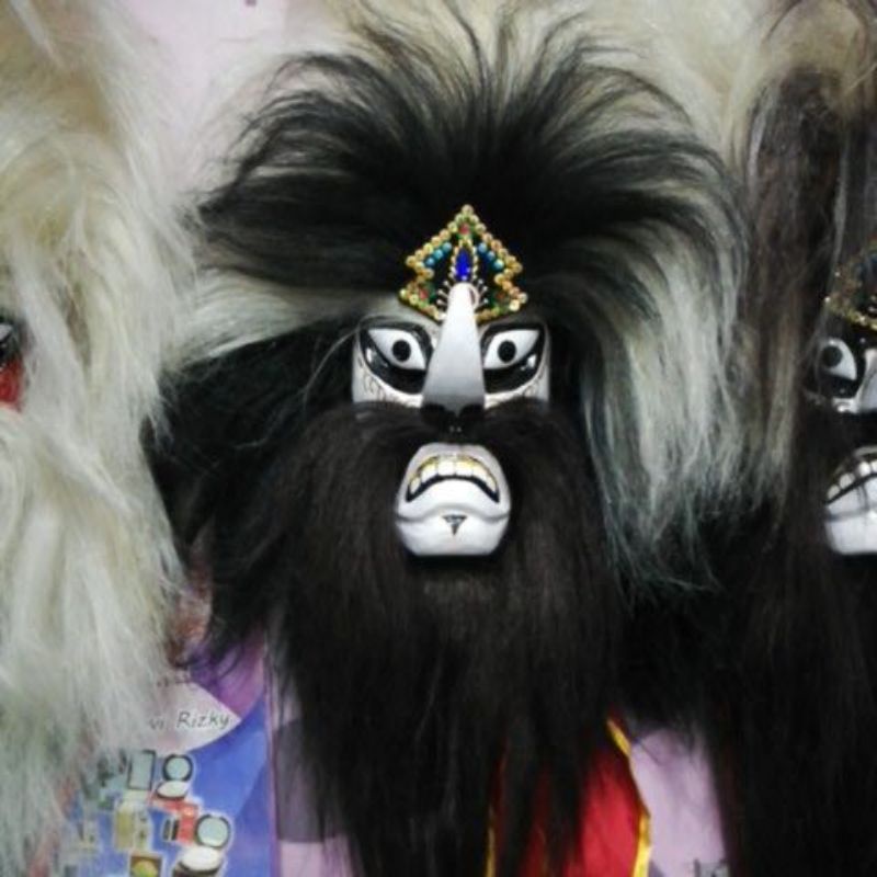 Jual topeng bujang ganong ponorogo rambut sintetis hitam kombinasi