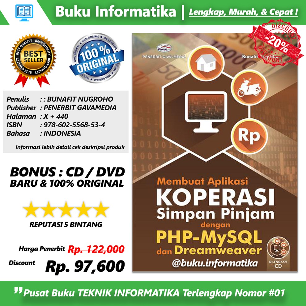 Jual Buku Membuat Aplikasi Koperasi Simpan Pinjam Dengan Php Mysql Dan Dreamweaver Bonus Cd 2253