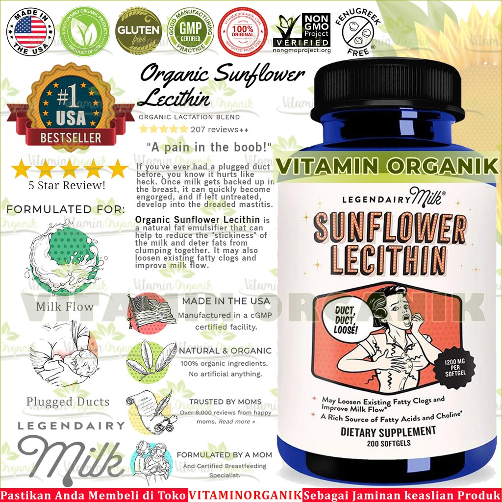 Jual Legendairy Milk Sunflower Lecithin Organik 50 / 200 Kapsul 1200mg