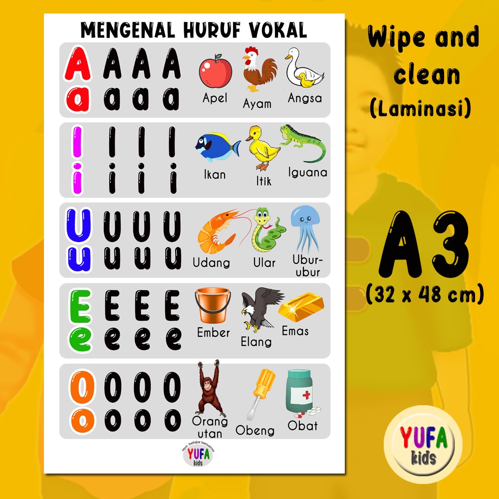 Jual 052 Poster Huruf Vokal A I U E O Huruf Vokal - Poster Edukasi Anak ...