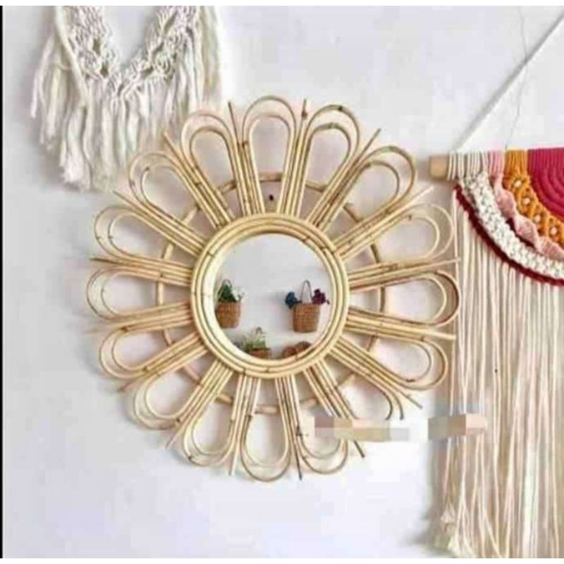 Jual Cermin rotan alami/rotan aesthetic 60cm - cermin dinding karakter ...