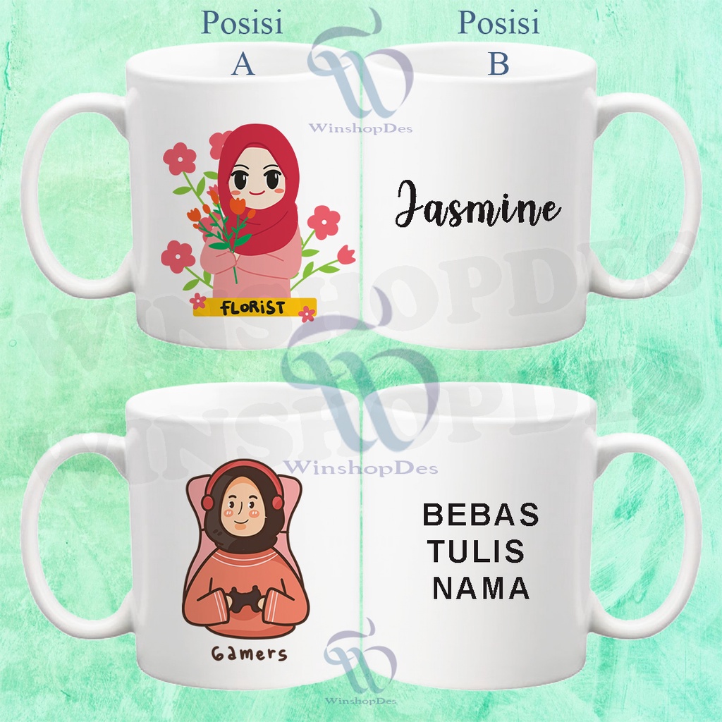 Jual Mug Gelas Profesi Hijab Custom Nama Kado Hadiah T Souvenir Hampers Wisuda Vol02 0087