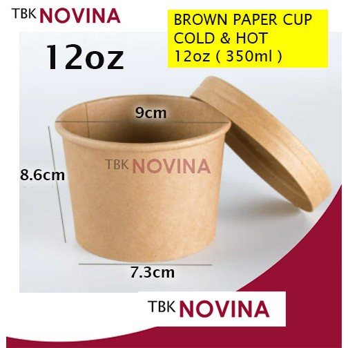 Jual [ECER] Paper Cup 12 oz + Tutup Gelas Es Krim Brown Paper Cup ...