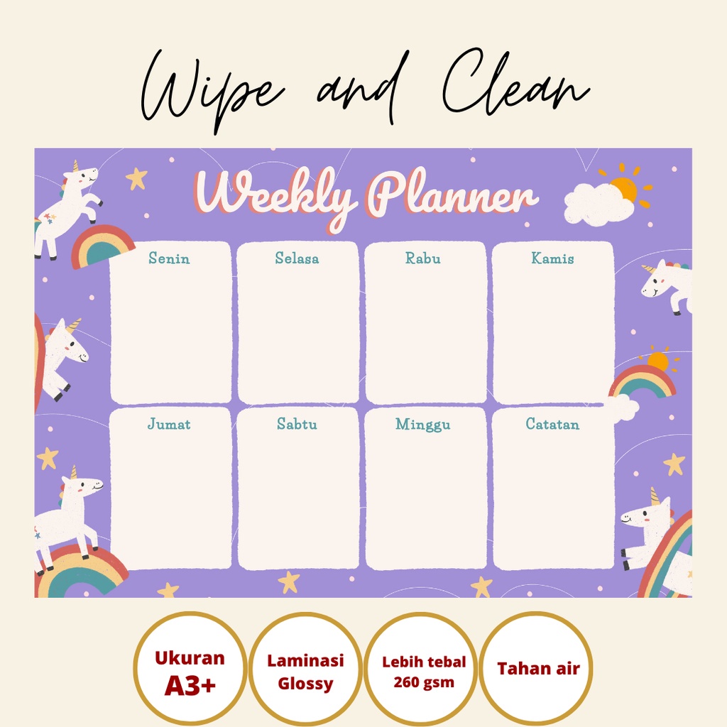 Jual Wipe and Clean | Weekly Planner | Poster Jadwal Pelajaran ...