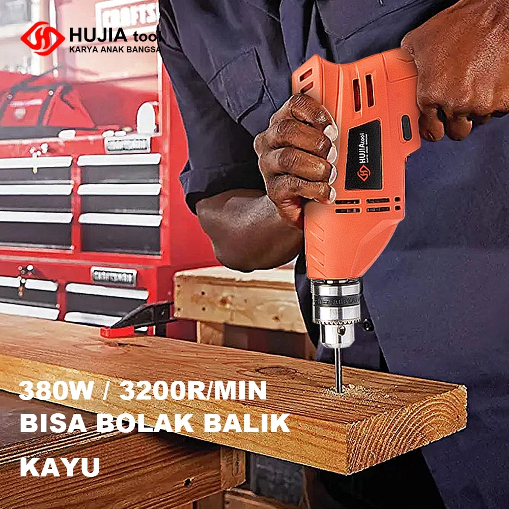 HUJIA 10mm mesin bor listrik murah 4inch(100mm) mesin grinda set bor listrik 1 set lengkap mesin listrik cuci gudang 380W bor tangan listrik bor beton/kayu/tembok - foto 1