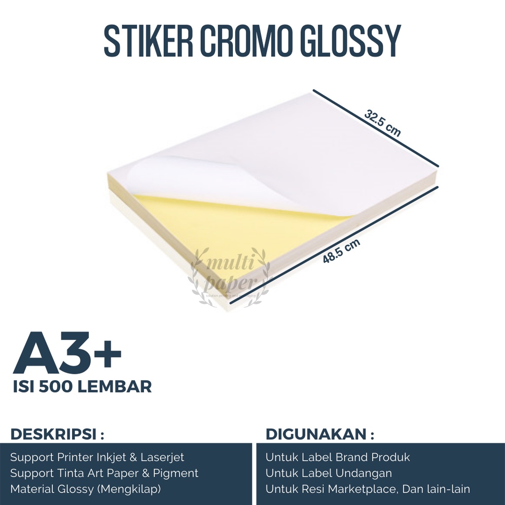 Jual Kertas Sticker A3 Plus Glossy isi 500 lembar / Kertas Stiker ...