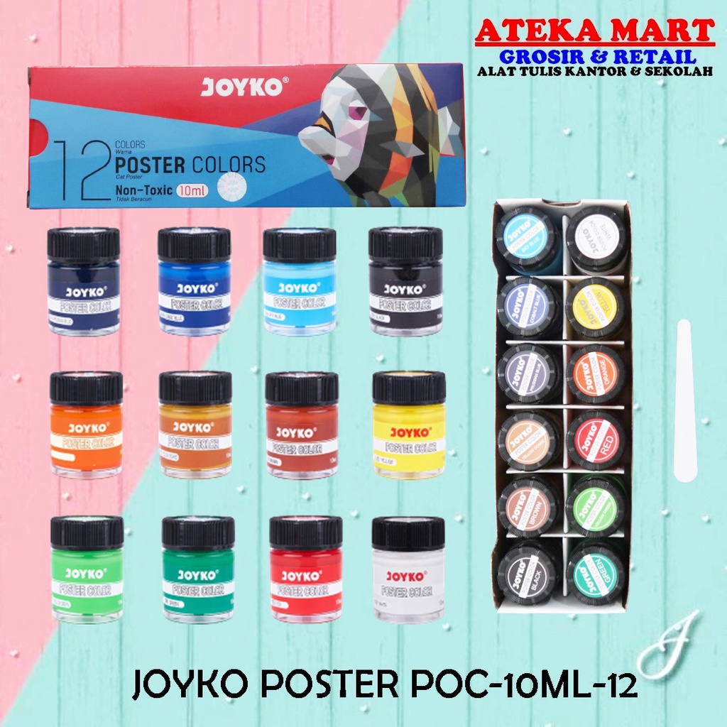 Jual [SET/12PCS] JOYKO 12 POSTER COLORS POC-10ML-12C | Shopee Indonesia