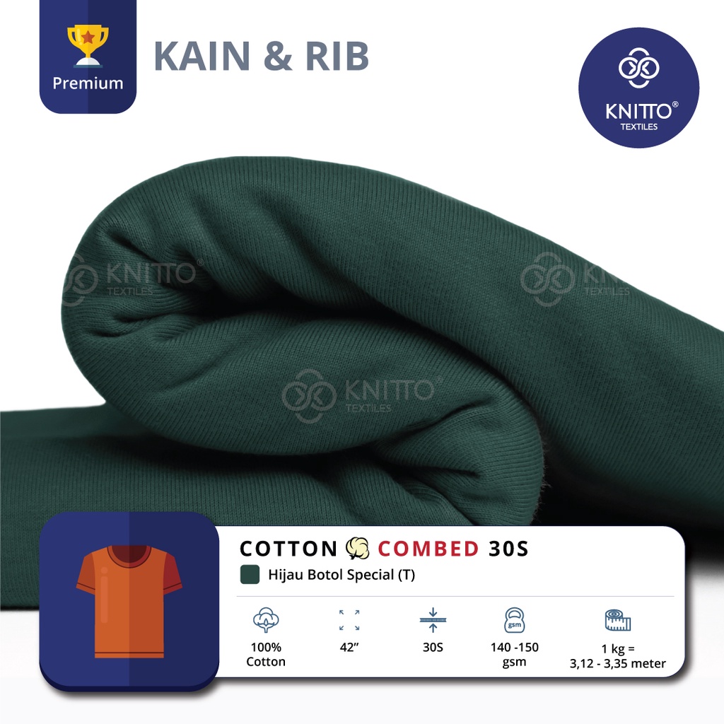 Jual KAIN COTTON COMBED 30S HIJAU BOTOL SPECIAL + RIB ( BAHAN KAOS ...