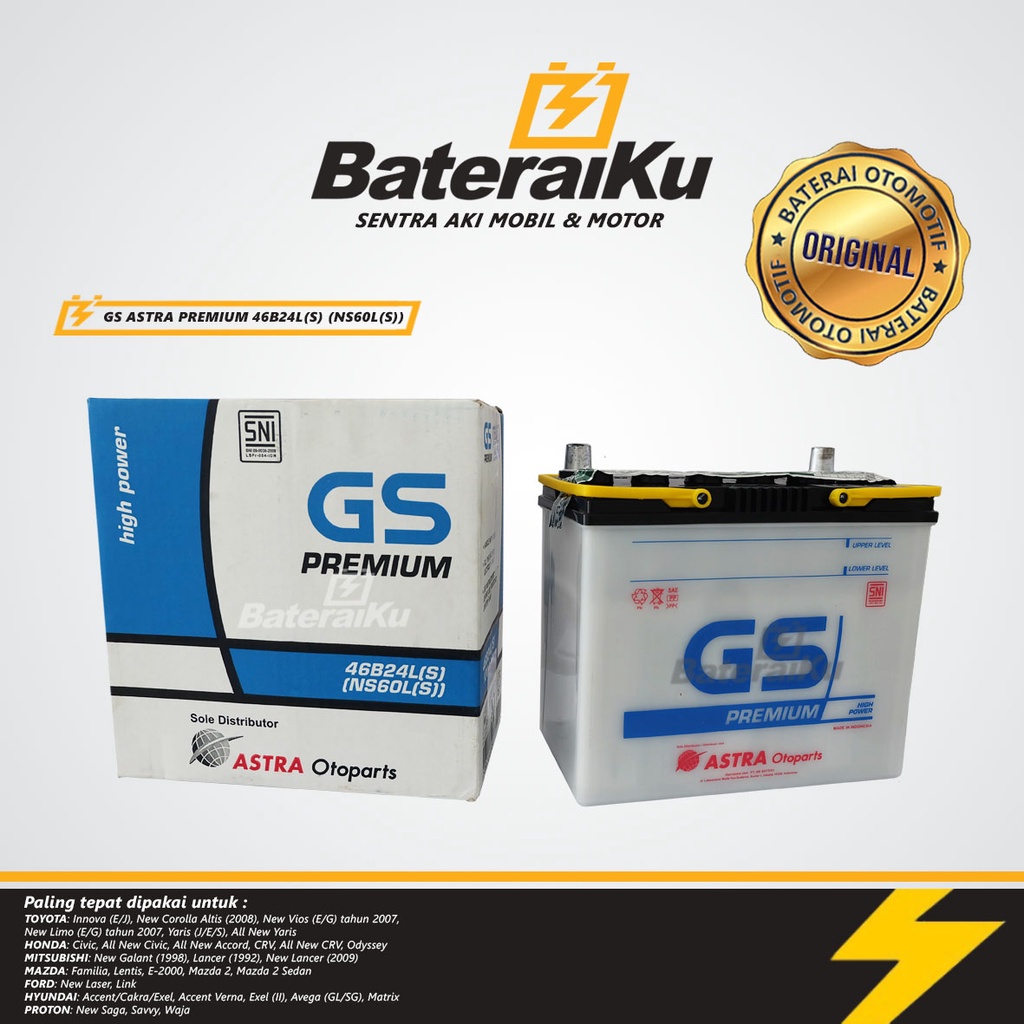 Jual Aki Gs Astra Premium NS60LS Aki Basah Aki Mobil Yaris, Hrv, Vios