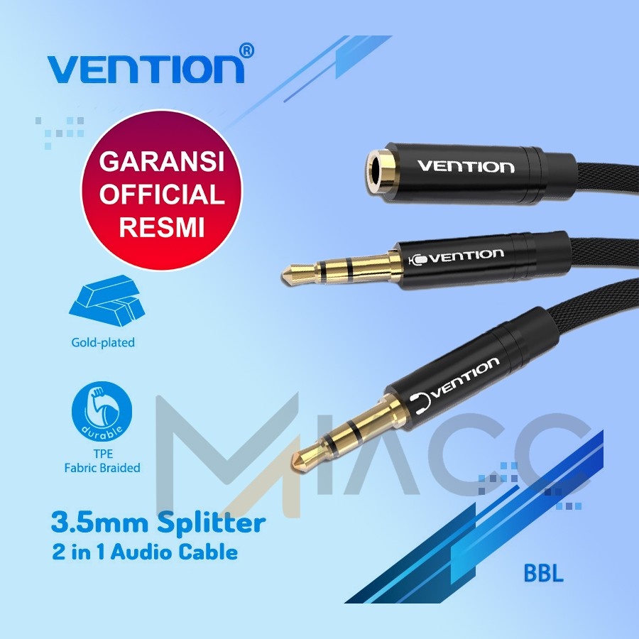 Jual Vention Kabel Aux Audio Mic Speaker Splitter to 3.5mm 2 in 1 BBL