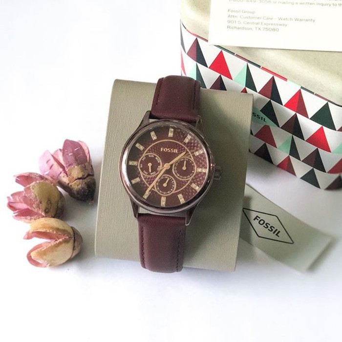 Fossil Modern Sophisticate Multifunction Wine Leather Watch BQ3285 Jam Tangan
