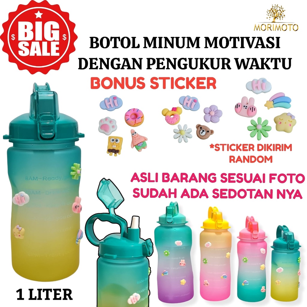 Jual Botol Minum Liter Viral Motivasi Dengan Penanda Waktu Sedotan