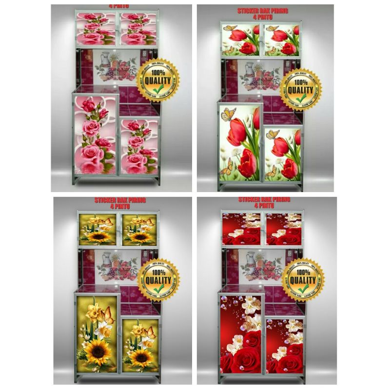 Jual STICKER RAK PIRING UKURAN 4 PINTU MOTIF BUNGA BAHAN VINYL | Shopee ...