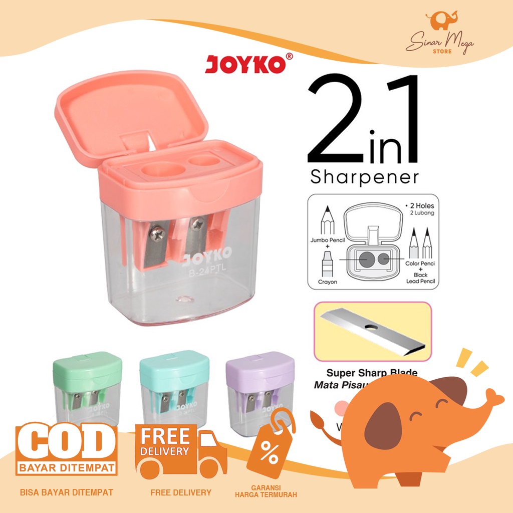 Jual Pengserut Sharpener Joyko B 24ptl 2 In 1 Pastel Color Serutan