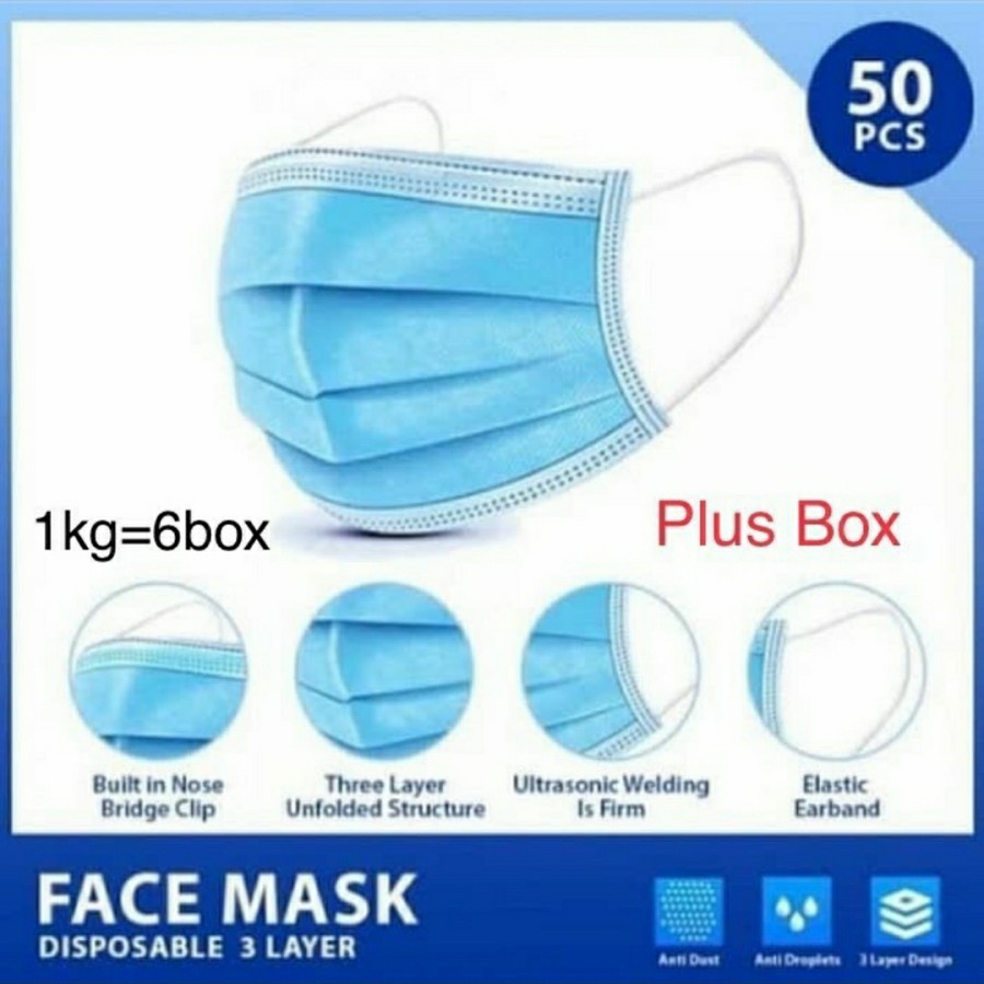 Jual 1box Isi 50pcs - Masker 3Ply Dewasa Medis Bedah 3 Ply Disposable ...