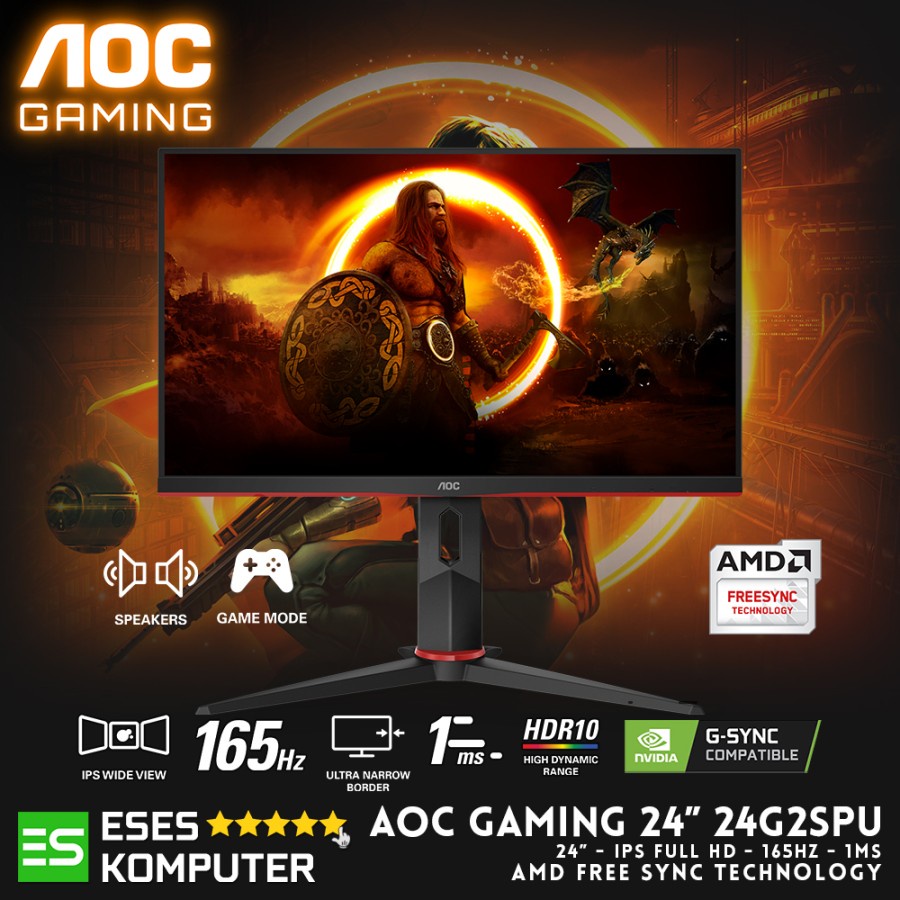 Jual Monitor AOC Gaming 24G2SPU 24 Inch 165Hz 1ms IPS with 2x2W