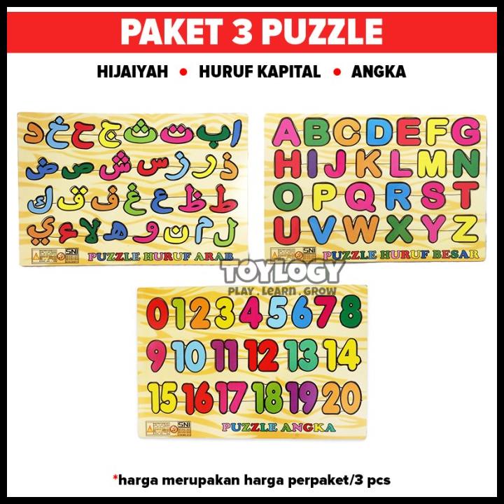 Jual Paket Puzzle Kayu Edukasi Huruf Hijaiyah Arab Kapital Besar Angka