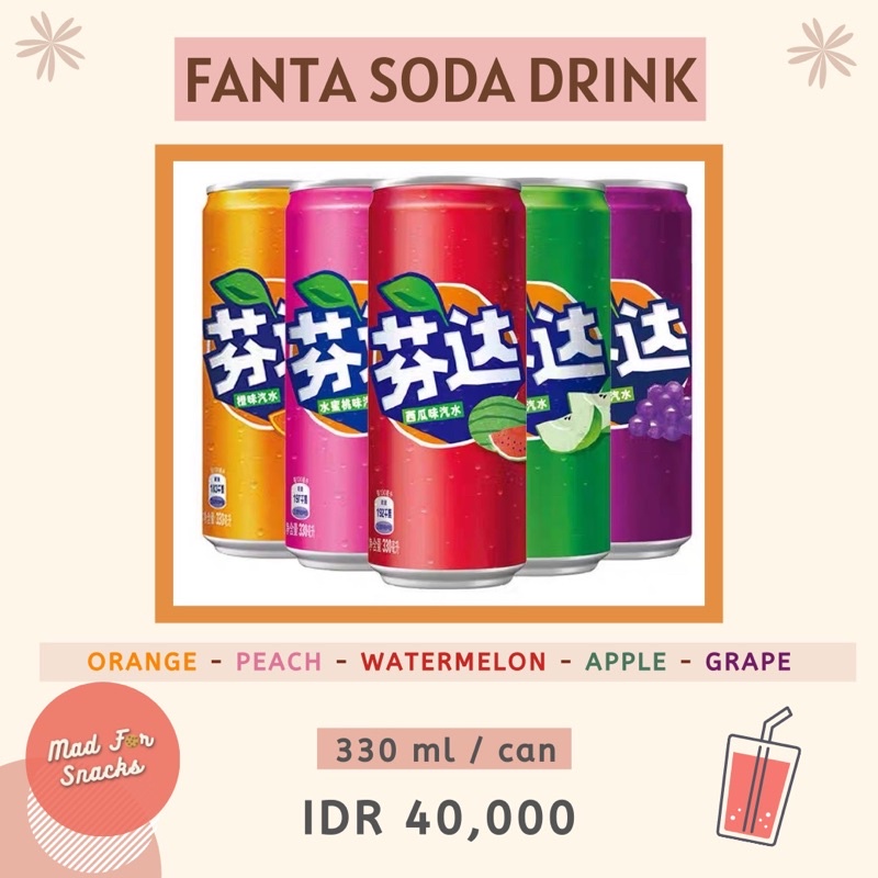 Jual Fanta Soda Drink (Orange/ Peach/ Watermelon/ Apple/ Grape ...