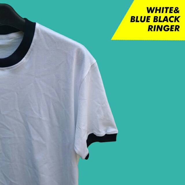 Jual Kaos polos Ringer ( White + Rib Biru Dongker ) | Shopee Indonesia