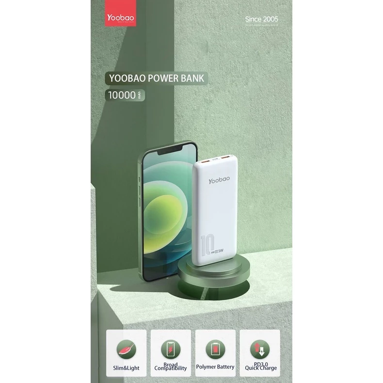 Yoobao Powerbank - D10Q PowerDesire - 10000mAh - 37Wh - Super Slim - 22.5W Quick Charge - Power Delivery 3.0
