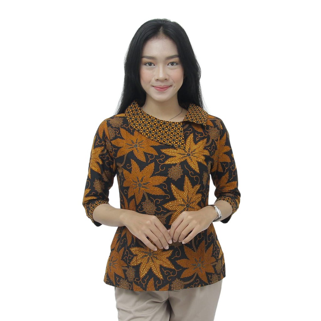 Jual Batik Wanita Atasan Blouse Modern Model Kerah Besar Batik Kerja