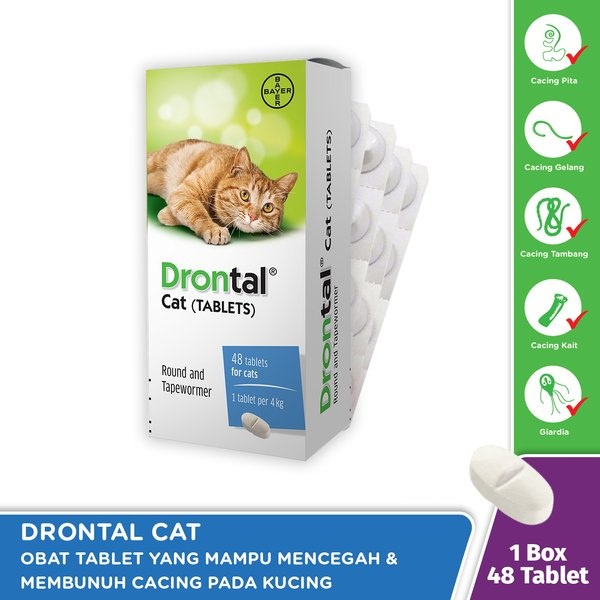 Jual Drontal Cat Bayer Obat Cacing Kucing 1Box ( 48 Tablet ) Shopee