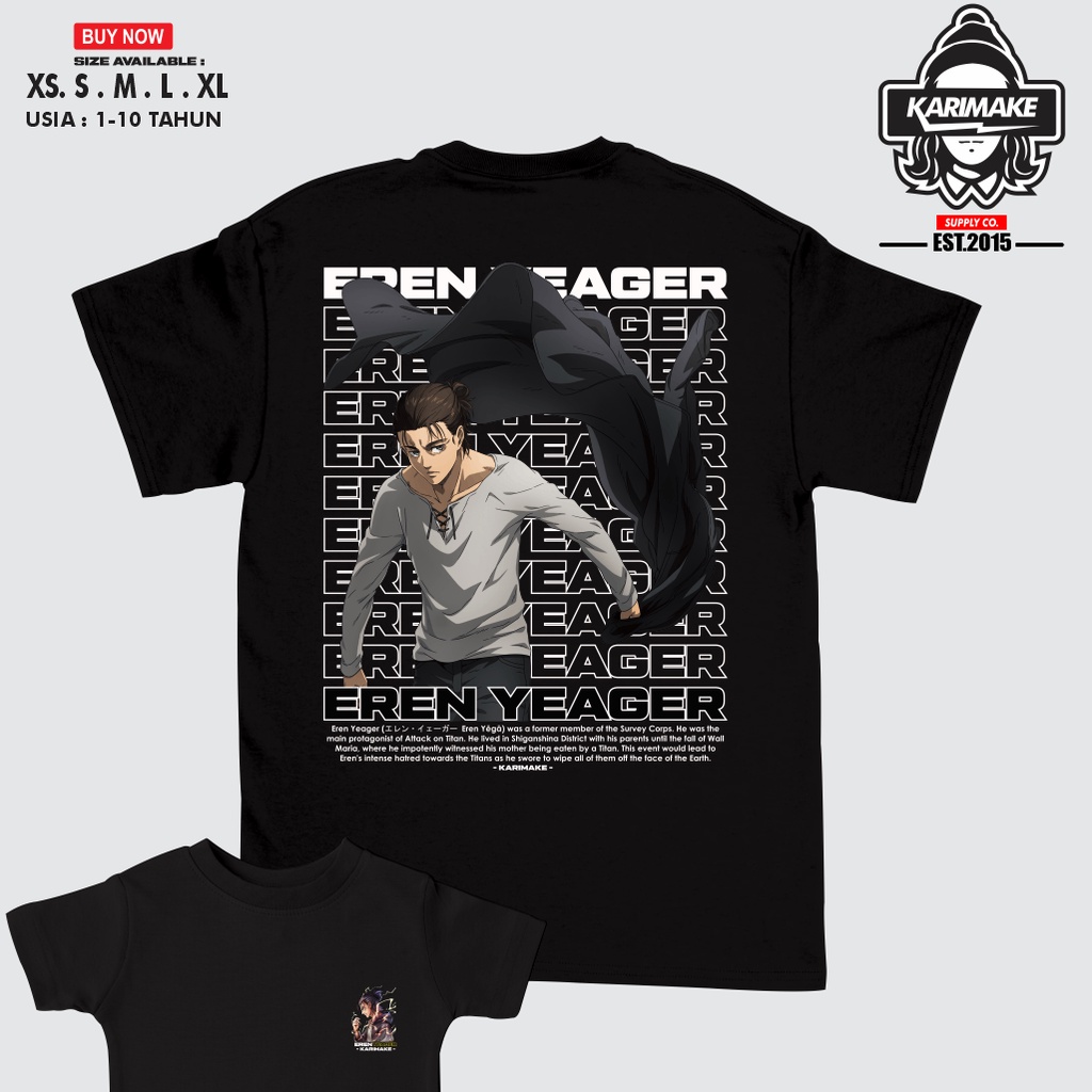 Jual KARIMAKE Kaos Baju Anak ATTACK ON TITAN AOT EREN YEAGER Kaos Anime ...