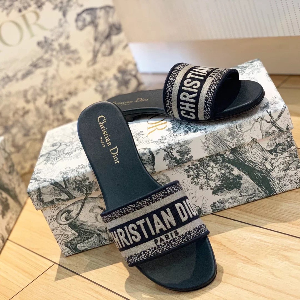 Jual premium CD away slide sandal Deep Blue Embroidered Cotton | Shopee ...