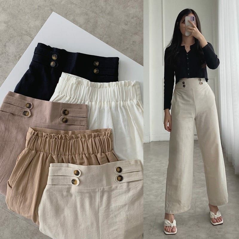 Jual CELANA KULOT WANITA HIGHWAIST DOUBLE BUTTON | Shopee Indonesia