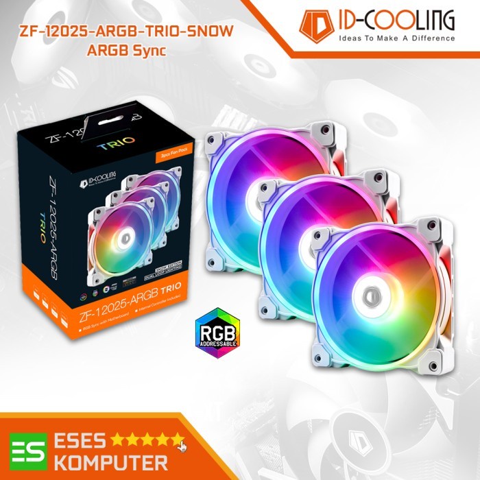 Jual ID-COOLING ZF-12025-ARGB-TRIO-SNOW | 3X White Fan 120mm PWM ARGB ...