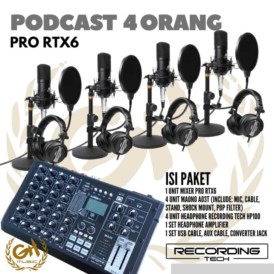 Jual RECORDING TECH PRO RTX6 PLUS MAONO A03T, PAKET PODCAST 4 ORANG ...