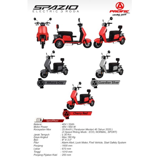 Jual SEPEDA LISTRIK RODA 3 SPAZIO BY PASIFIC | Shopee Indonesia