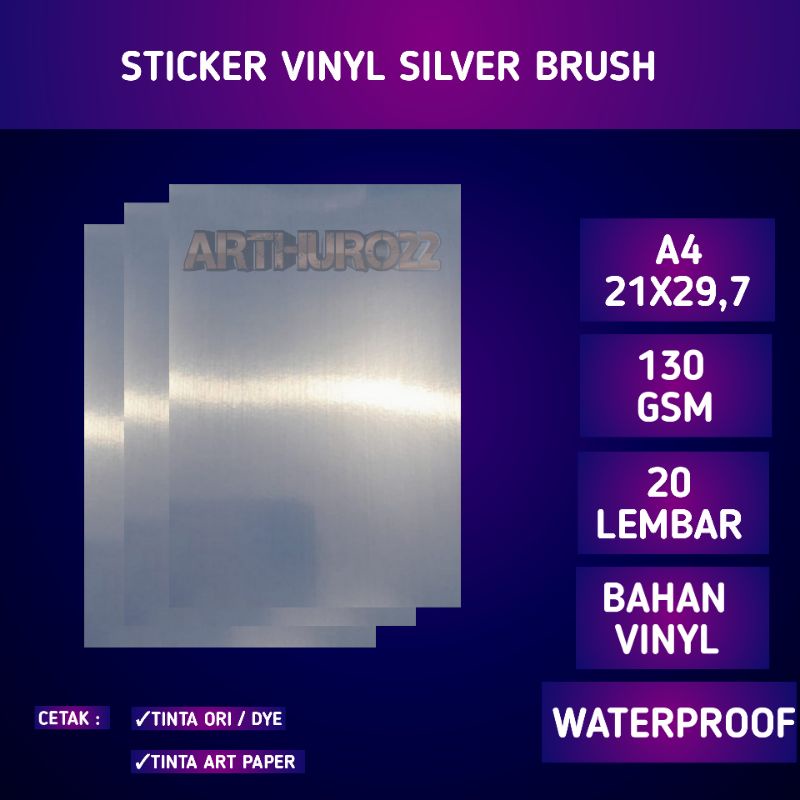 Jual KERTAS STICKER VINYL INKJET Silver Brush A4 Isi 20 Lembar ...