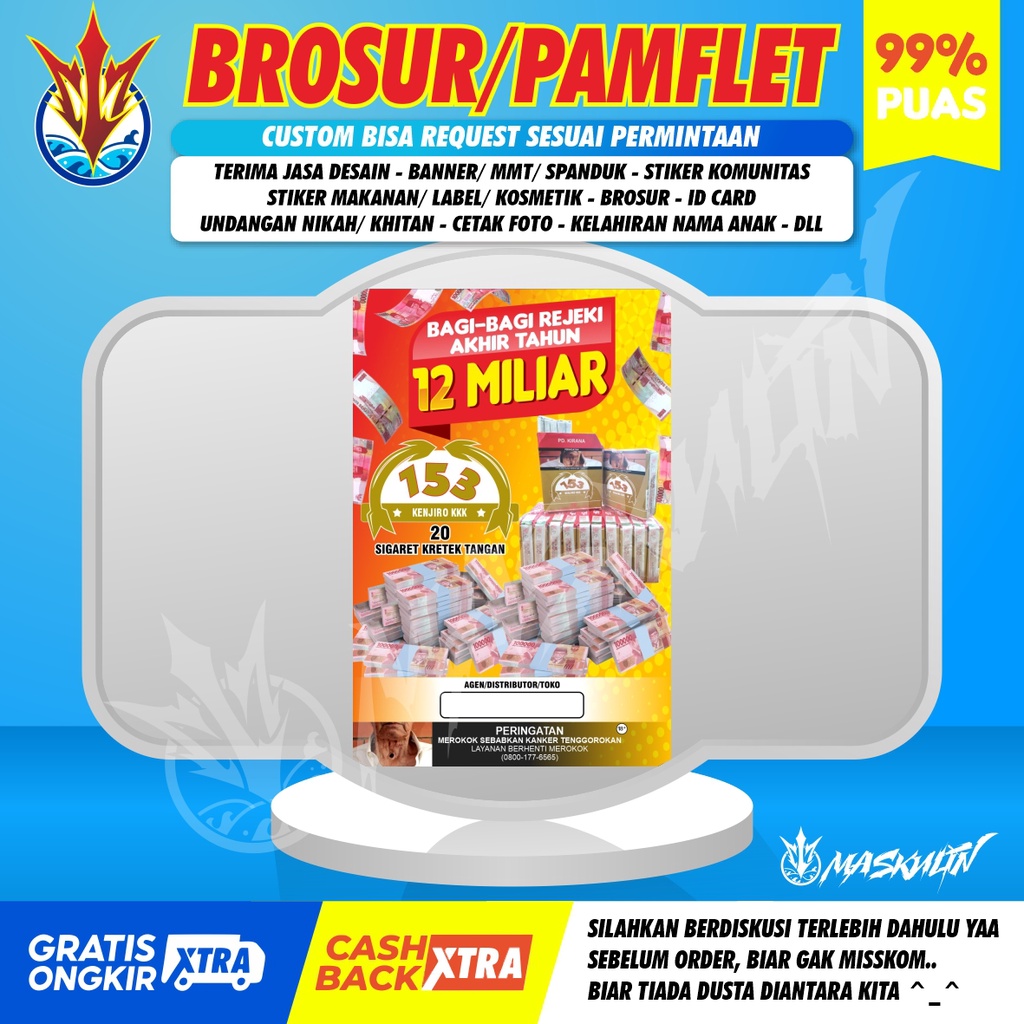 Jual Cetak Brosur Bagi Bagi Rejeki Hadiah Akhir Tahun Giveaway Free Design Full Color A5 A6 