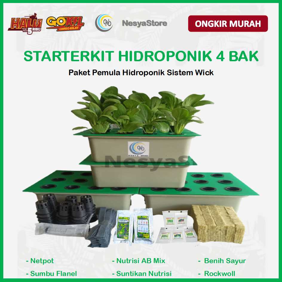 Jual Paket Hidroponik Starterkit Hidroponik Wick 4 Bak 9 Lubang Dan 12 ...