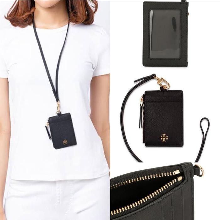 Tory Burch Emerson Saffiano Lanyard ID Black