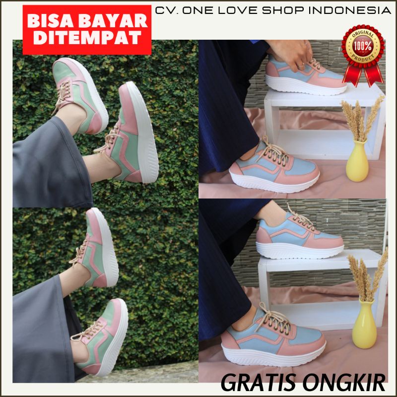 Jual Sepatu Wanita Wedges Tali One Love Original Sneaker Wedges Wanita