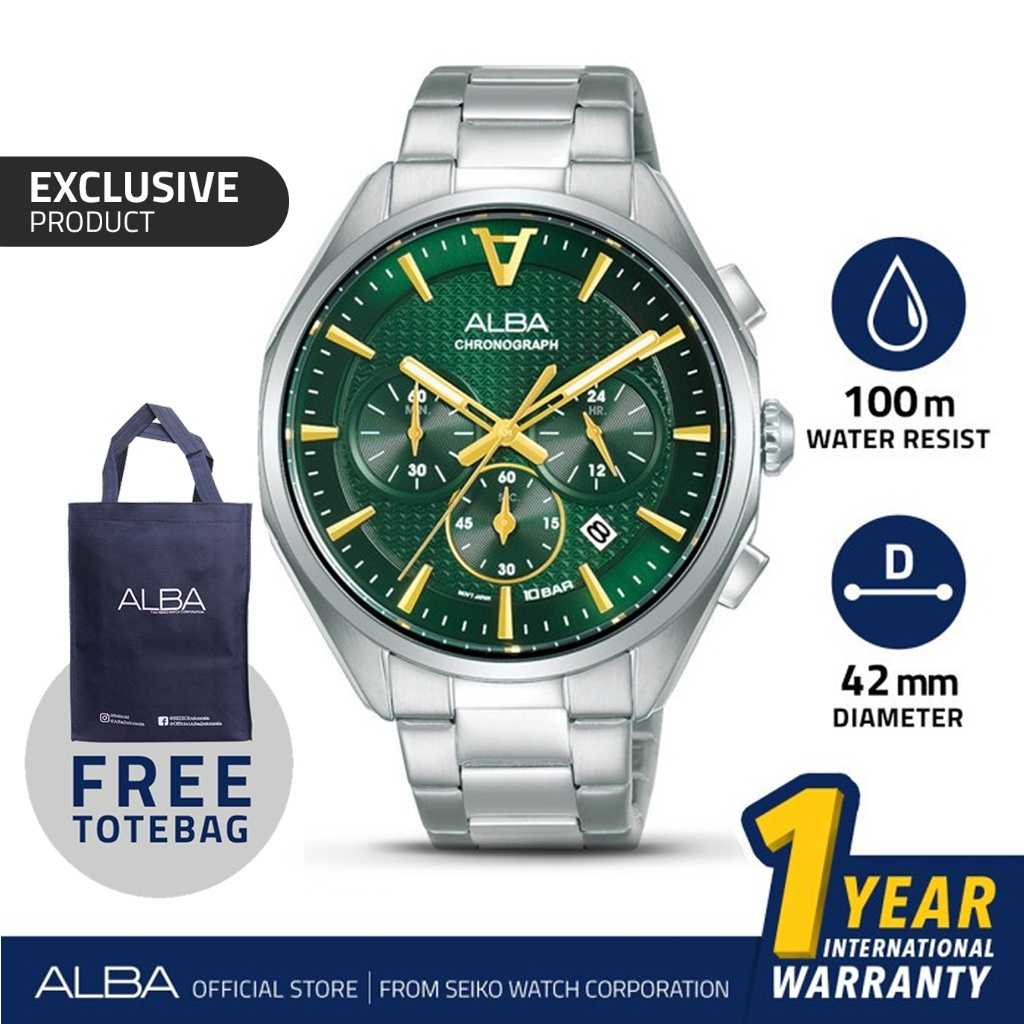 Jual Jam Tangan Pria Alba Signa Chronograph Green Dial AT3H59 Original ...