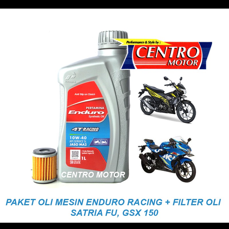 Jual ENDURO RACING+FILTER OLI SATRIA FU/GSX150, PAKET OLI MESIN+FILTER ...