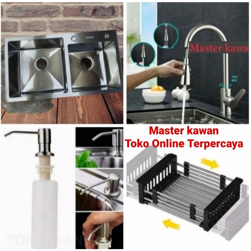 Jual Paket Lengkap Kitchen Sink Stainless ONAN 7541 Kran Tarik