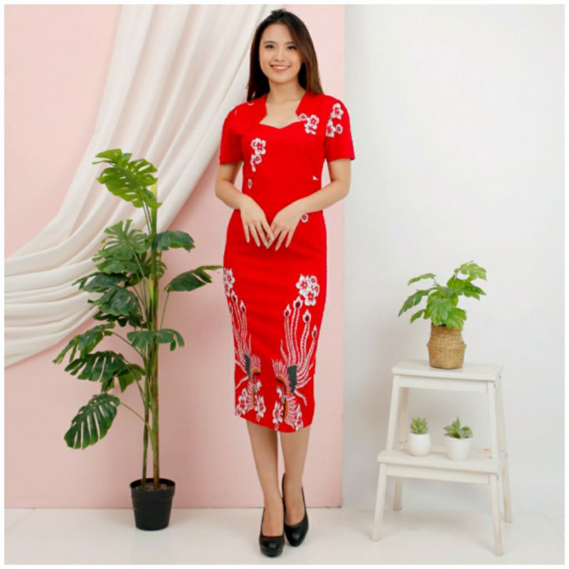 Dress batik merah hotsell