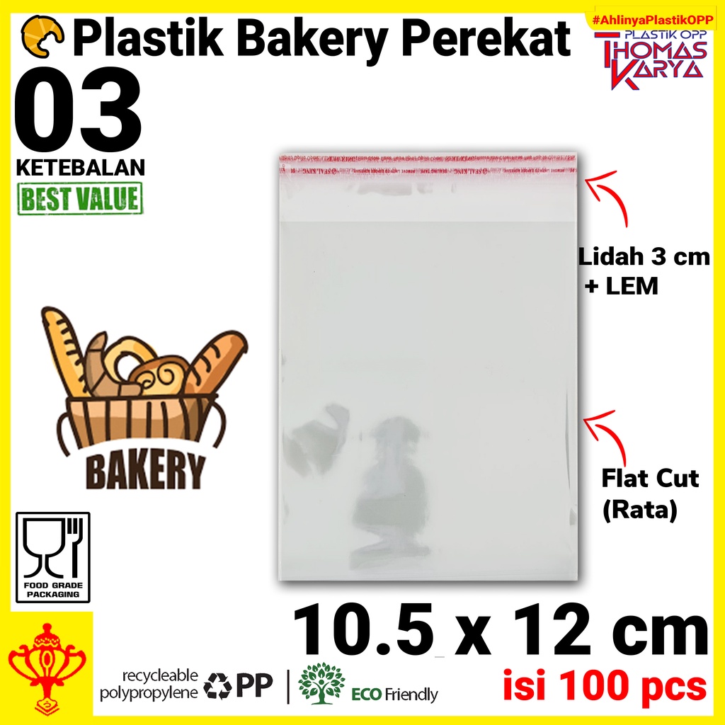 Jual Plastik Opp 105x12 Lem Kantong Bening Kemasan Roti Manis Undangan Bakery Pastry Seal 9612