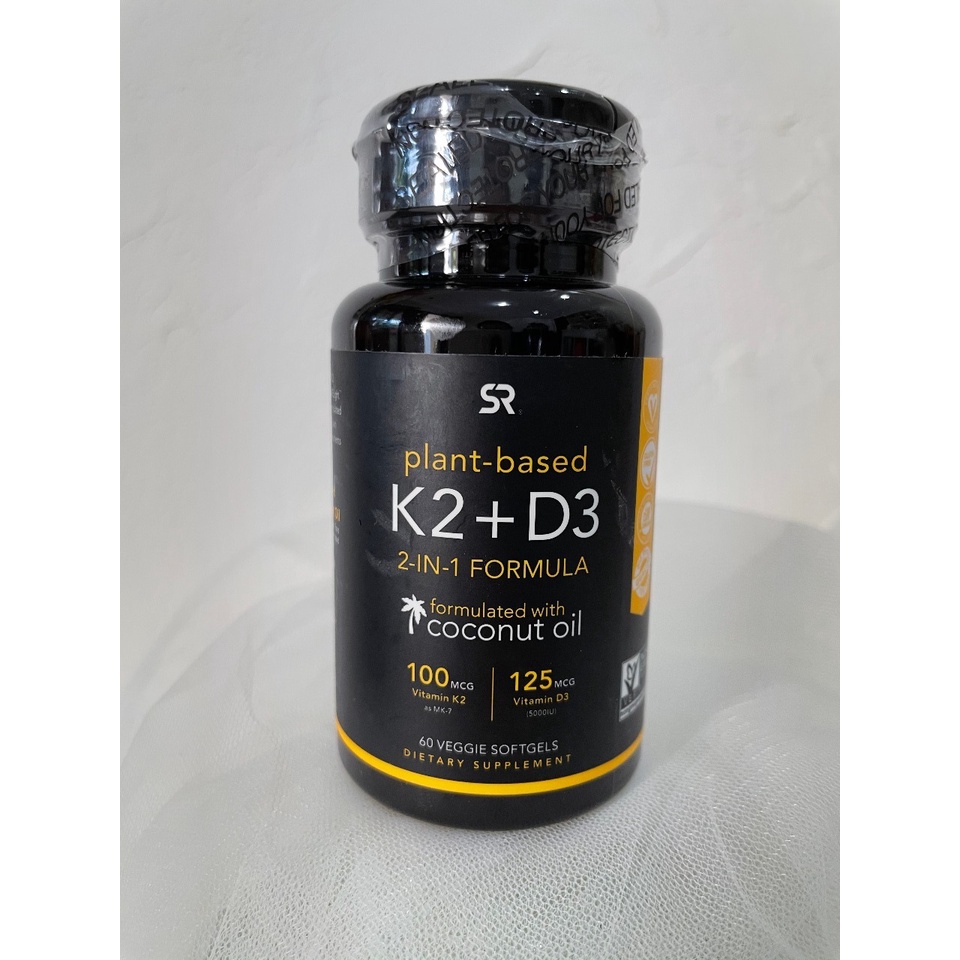 Jual Sports Research, Vitamin D3 + K2, Plant Based, 60 Veggie Softgels